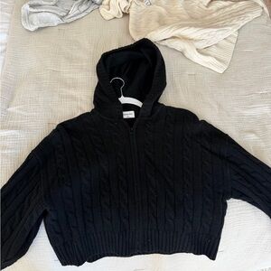 Aritzia Sunday Best Black Hooded Cable Knit Sweater